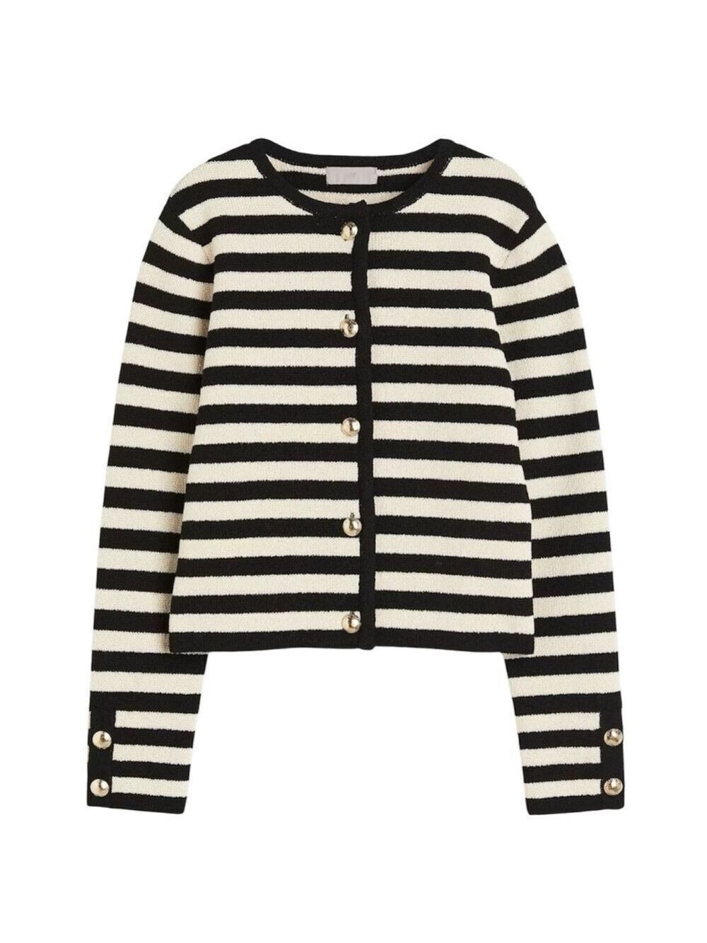H&M Striped Nautical Gold Buttoned Crewneck Knit Cardigan Sweater